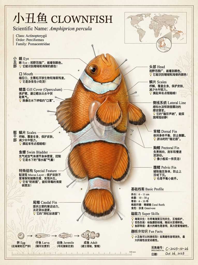 博物学风格孔雀鱼标本解剖图谱
