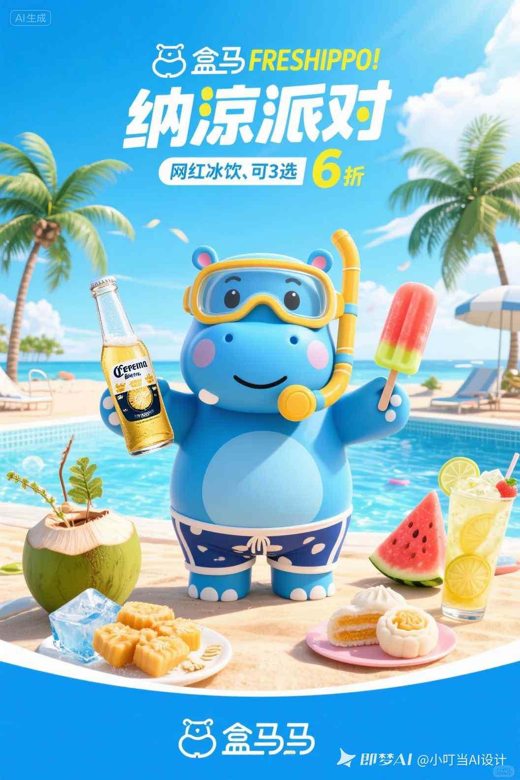 夏日清凉派对卡通海报