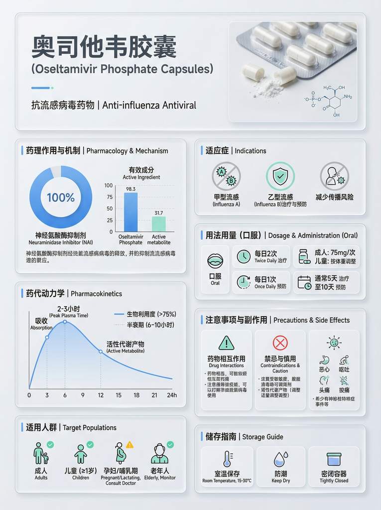 奥司他韦胶囊科普信息图 | 极简医疗UI设计