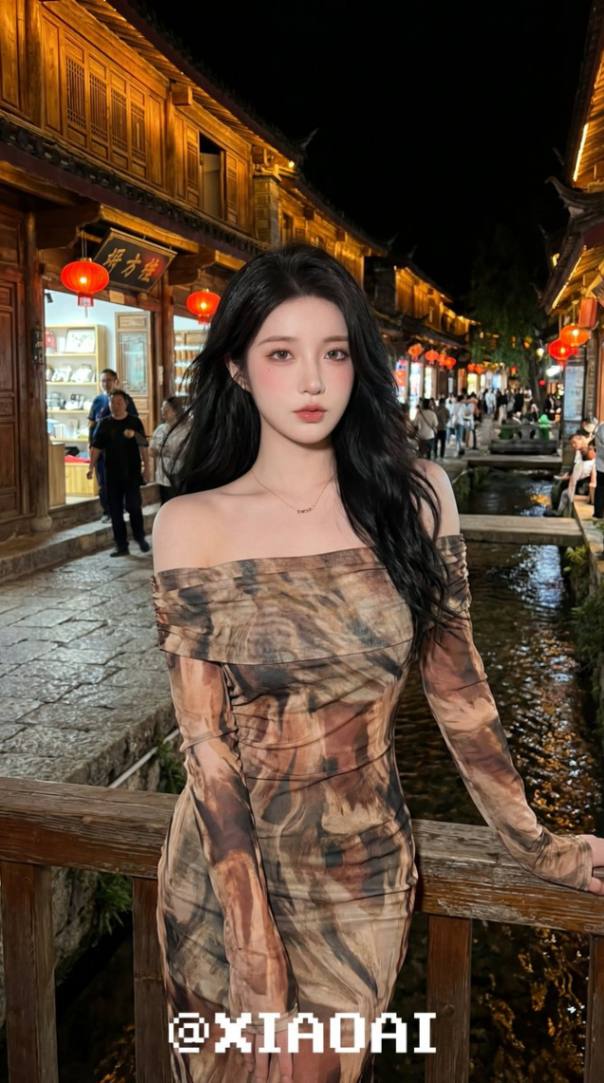洪崖洞夜色中的超写实美人