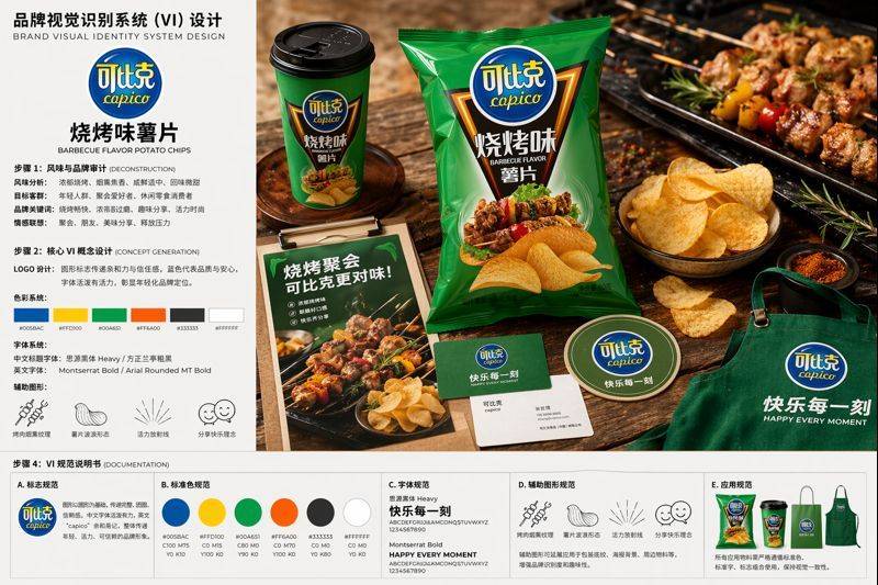 可比克烧烤味薯片VI品牌视觉识别系统设计展示