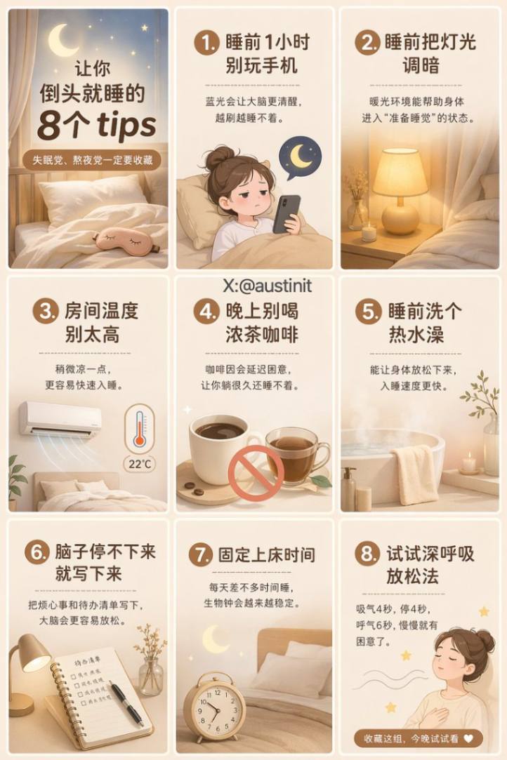 八条让你倒头就睡的睡前小贴士海报