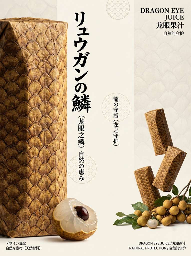 日式荔枝包装海报：蜂窝鳞甲红宝石美学