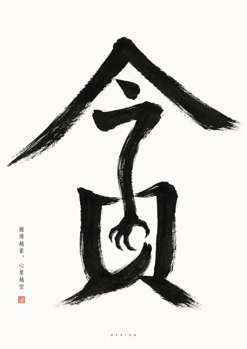 创意汉字图形设计，手形笔画构成贪字