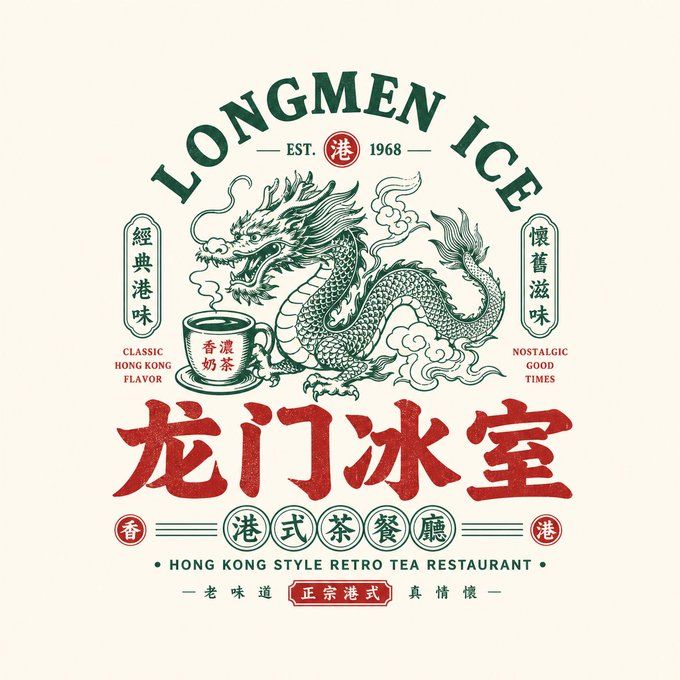 龙门冰室国潮复古餐饮徽章 Logo 设计