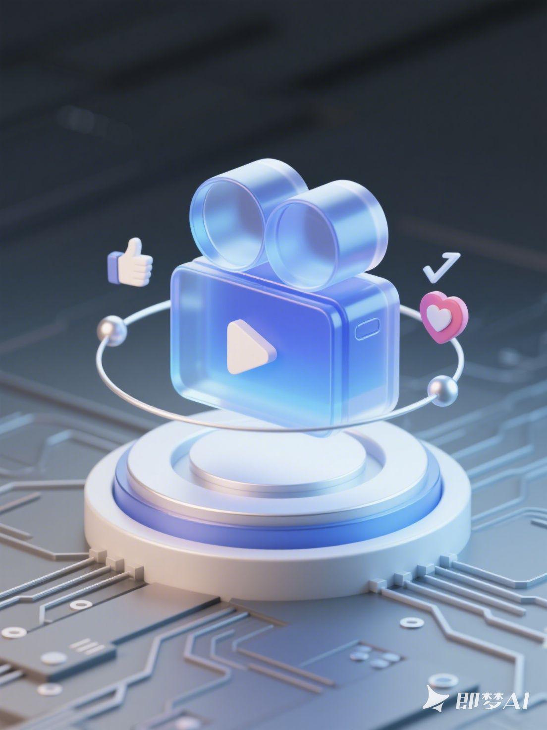 未来主义风格的3D视频播放器图标