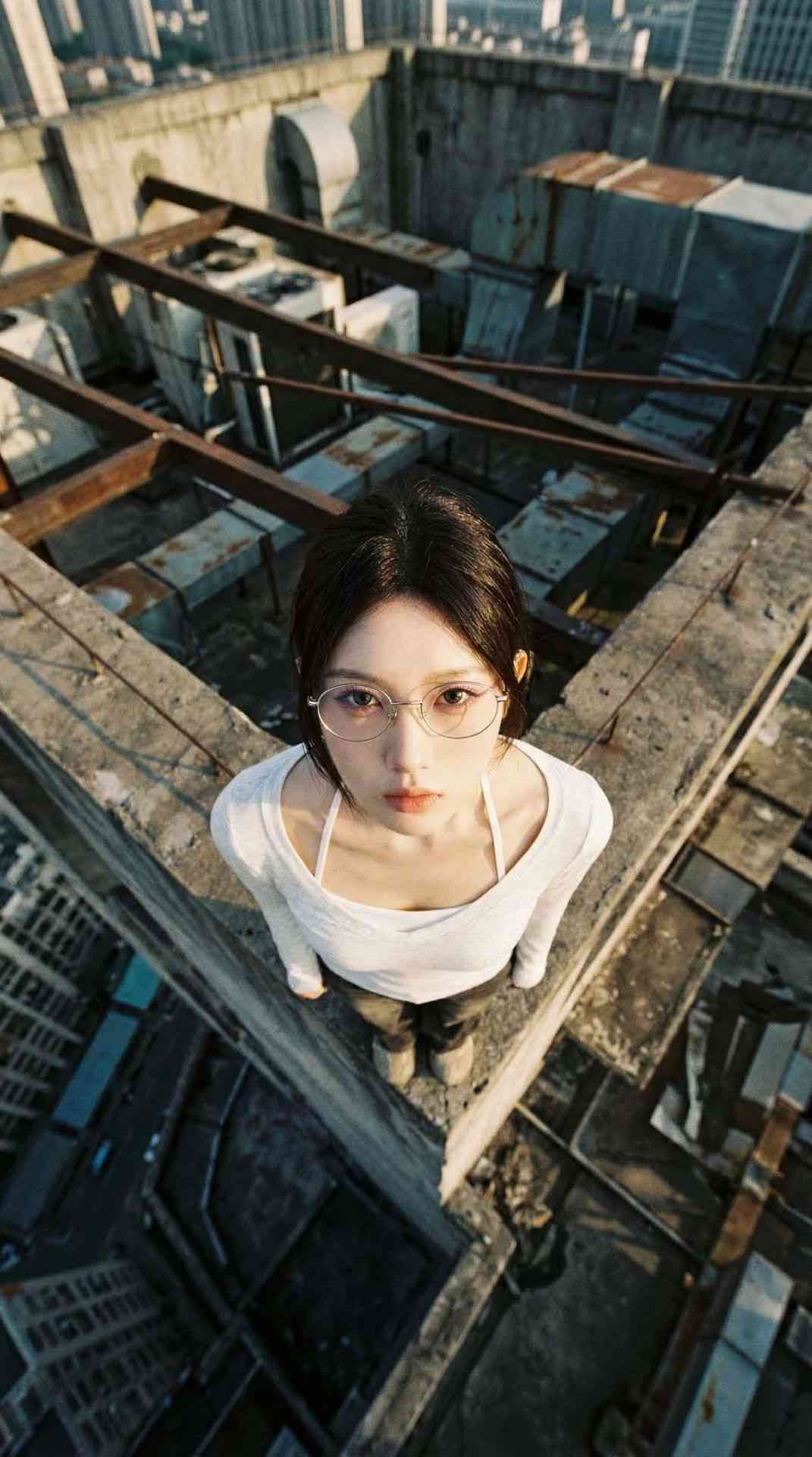 高楼边缘的凝视：电影感都市时尚写真
