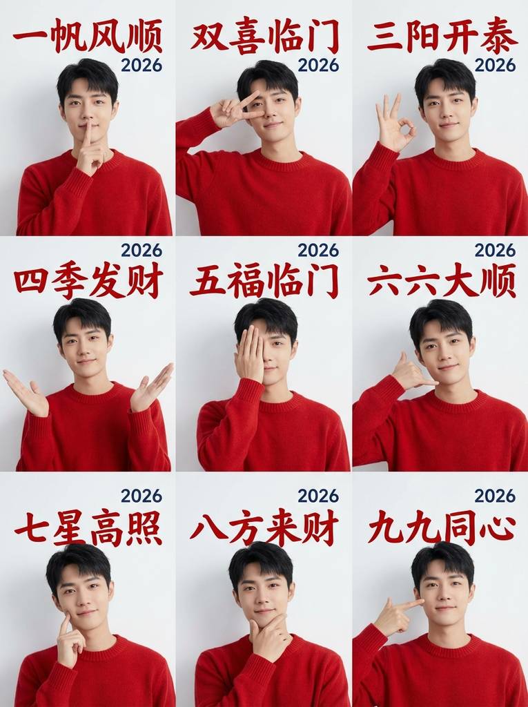 2026男生新年九宫格祝福肖像（极简国风）