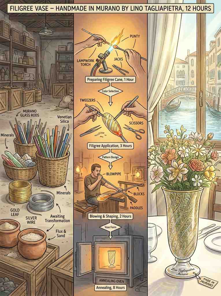 穆拉诺金银丝花瓶制作全流程图解
