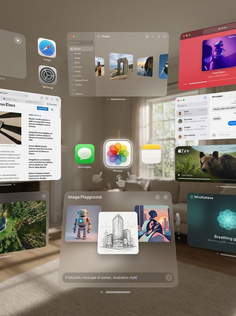Apple Vision Pro 空间计算界面艺术渲染图