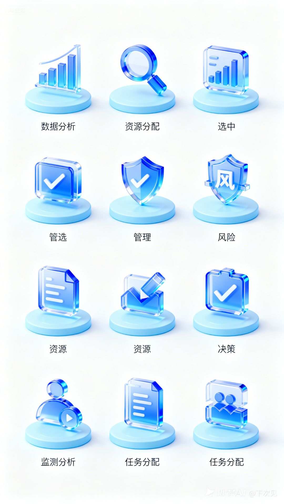 蓝色低多边形图标集合