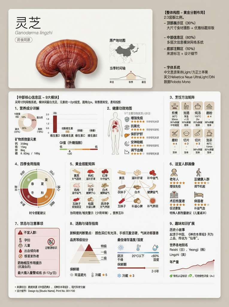 灵芝信息图：药食同源的营养与功效详解