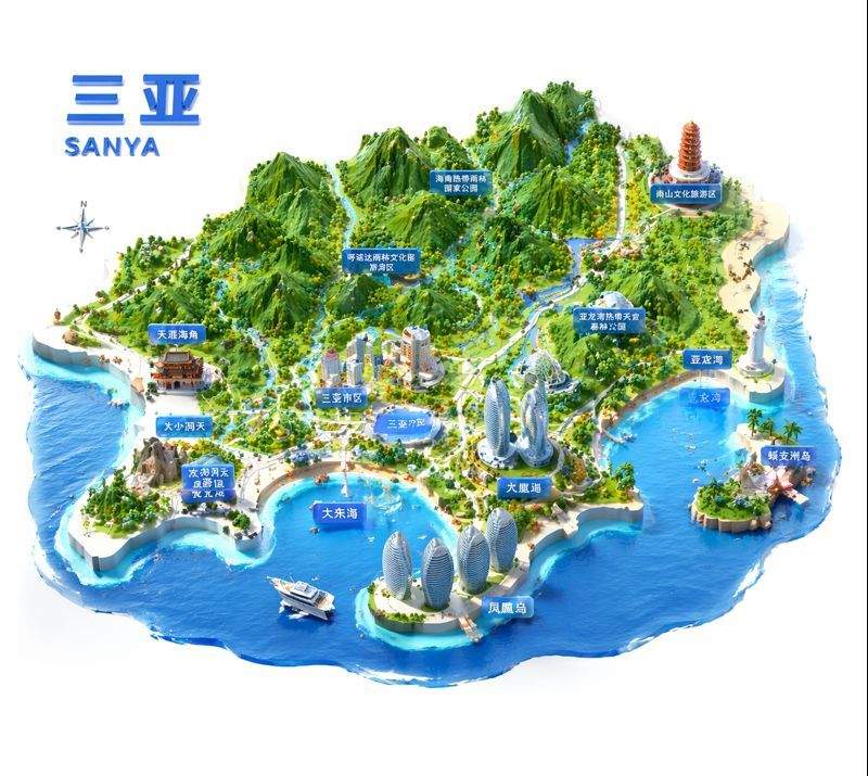 三亚地标建筑3D立体地图渲染图