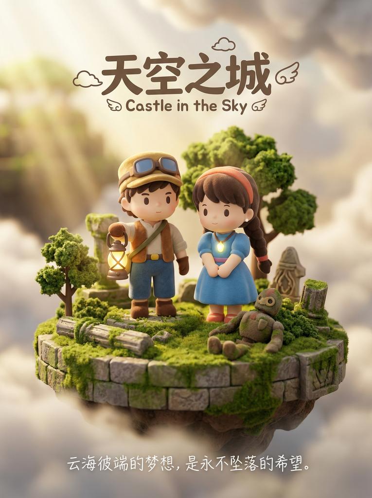 《天空之城》Q版设计师玩具电影海报3D数字渲染图