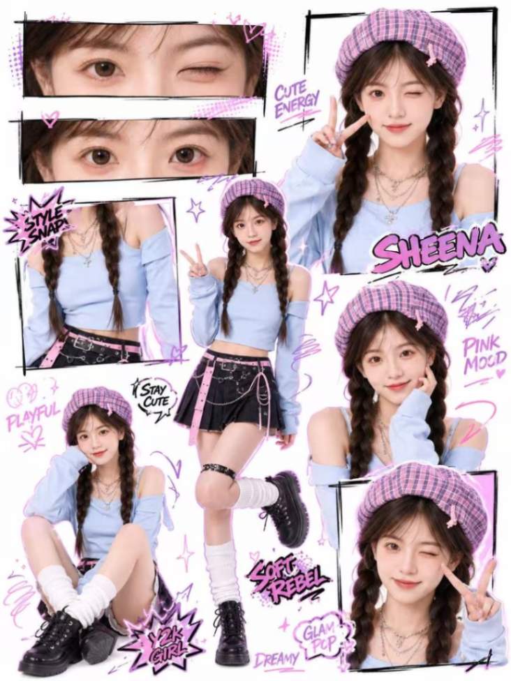Y2K风格可爱少女多格拼贴人像海报