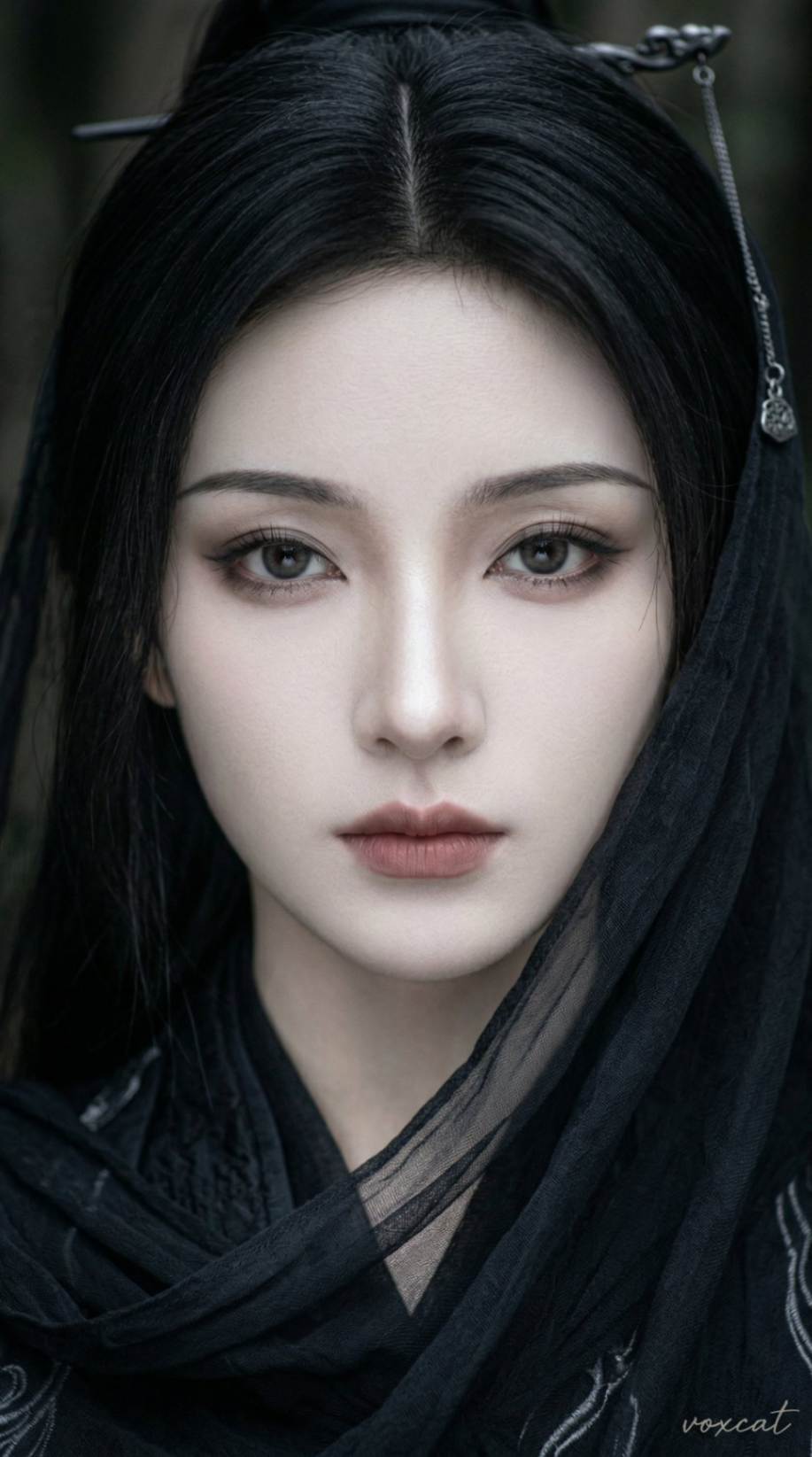 东方古风冷艳黑衣侠女正面肖像