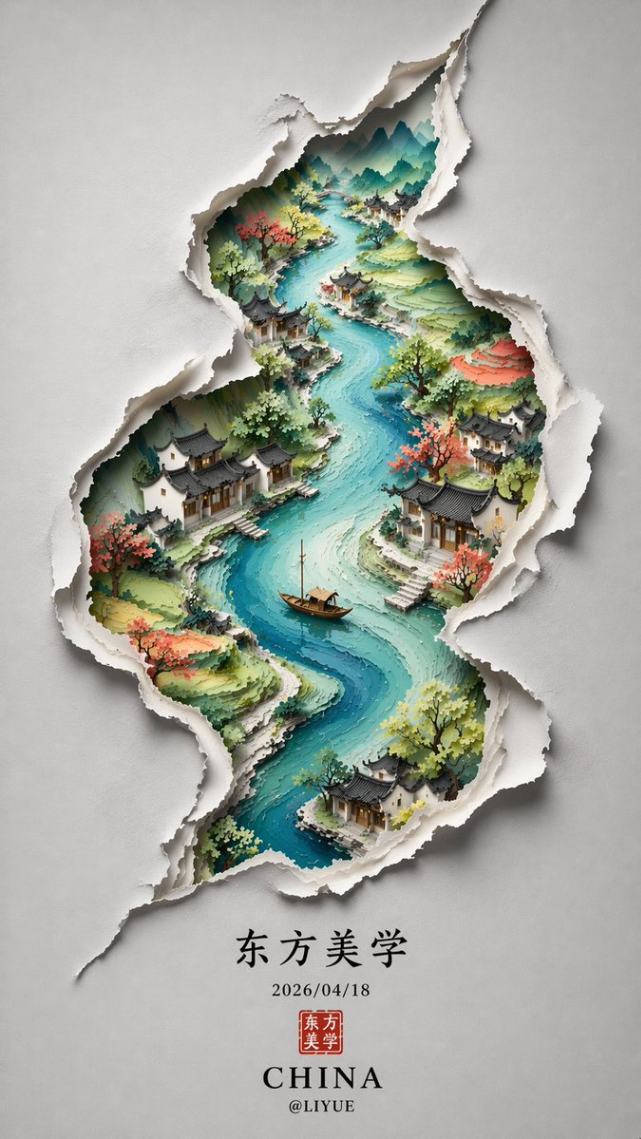 撕纸艺术下的东方山水微缩景观：流动的诗篇