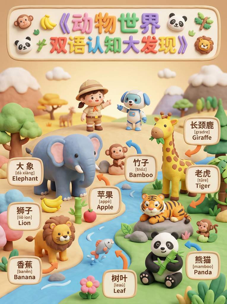 动物世界双语认知大发现 - 幼儿粘土透视场景