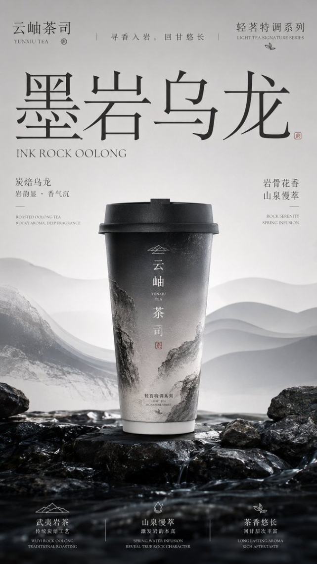 新中式墨岩乌龙茶饮品牌海报