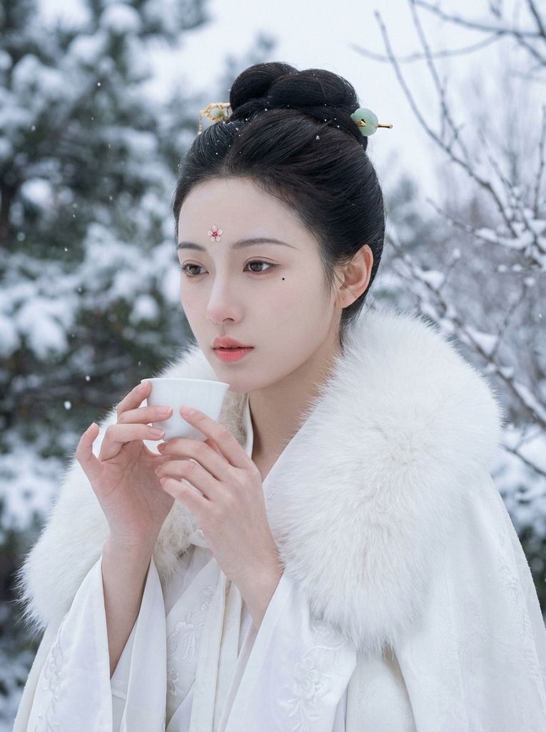 雪中汉服仕女品茗，国风古典美学