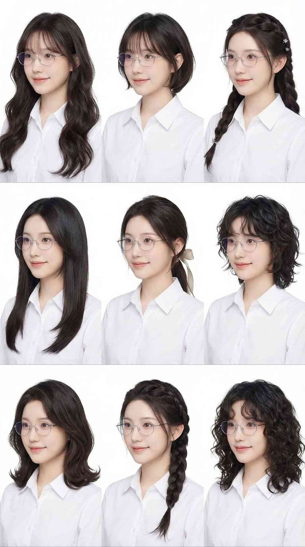生成自己九款日韩甜美发型白衬衫证件照