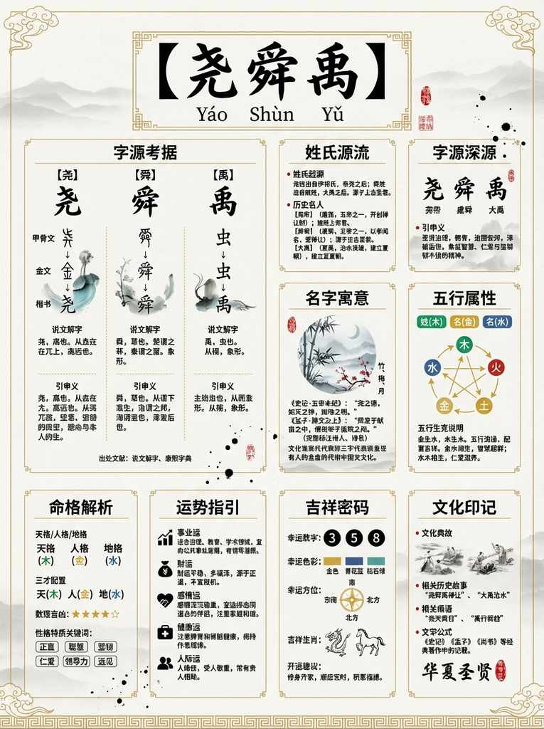 国风极简姓名解析图：尧舜禹