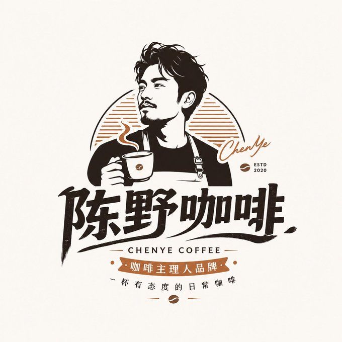 陈野咖啡品牌人物肖像字标 Logo