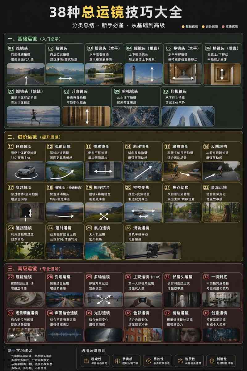 38种总运镜技巧大全：从基础到高级分类总结