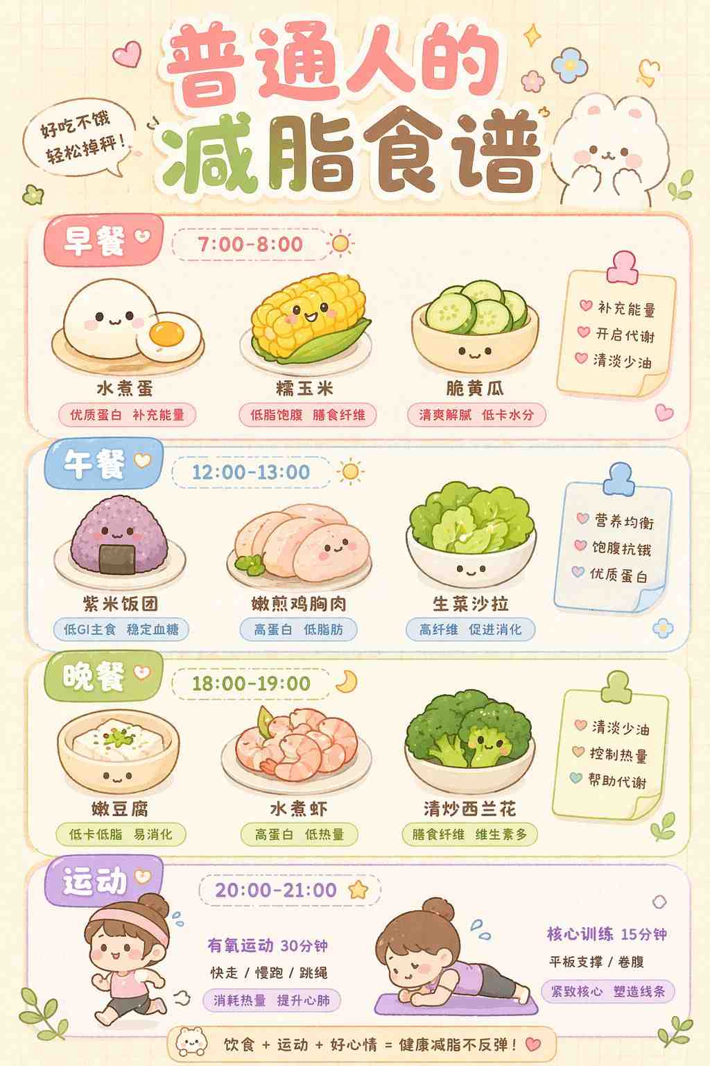 超可爱治愈风减脂食谱插画海报