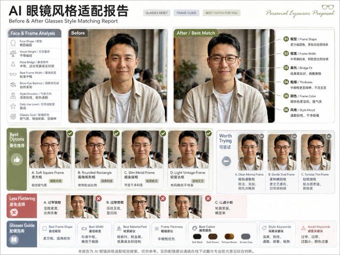 AI眼镜风格适配报告：人物戴镜前后对比分析