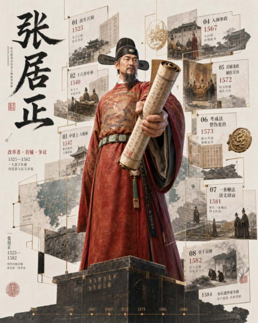 明代首辅张居正3D历史人物纪传海报