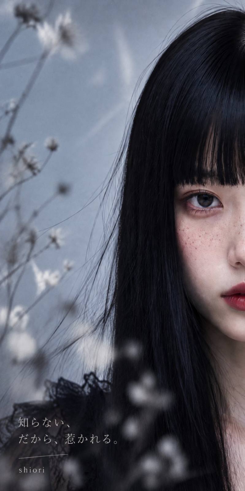 黑发女性半脸特写广告肖像