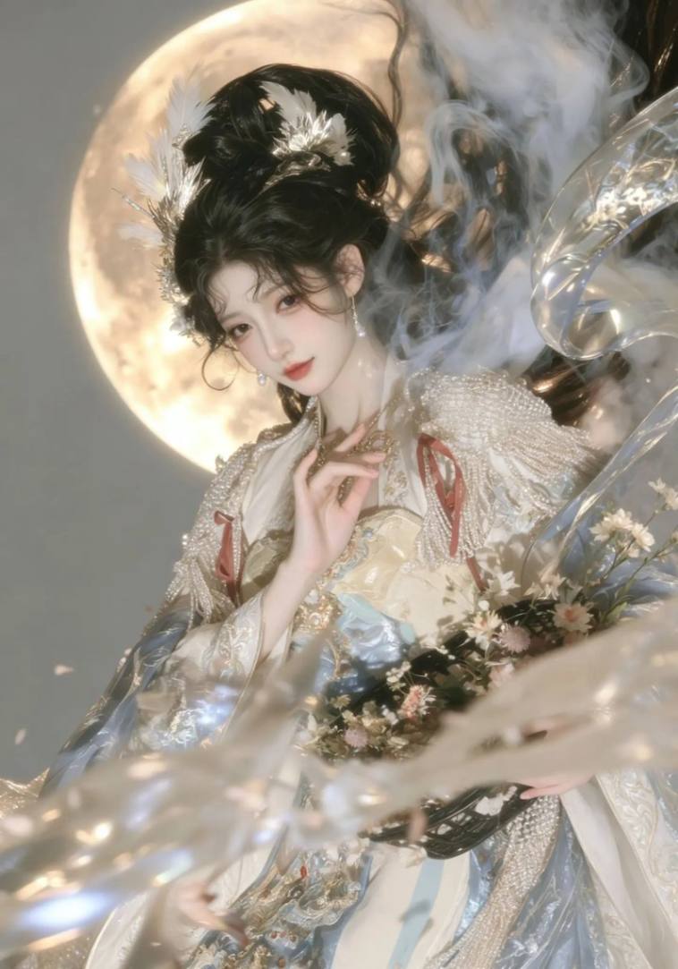 月宫仙姬抱花篮国风人像