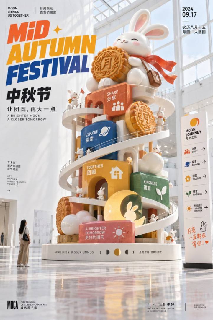 美术馆中秋玉兔月饼装置展览海报