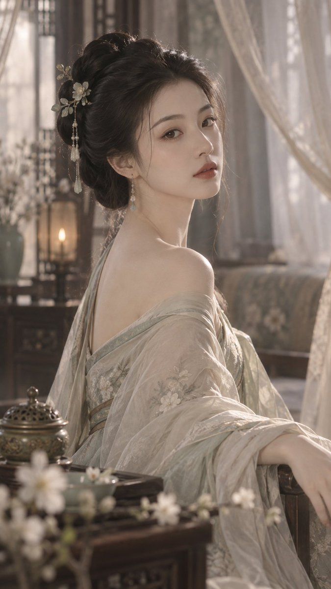 古风女子室内回眸人像