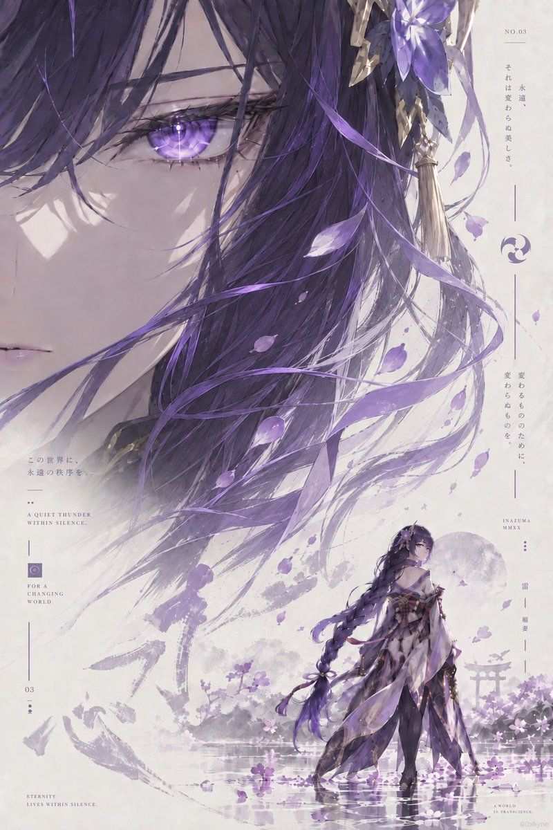 雷电将军巨眼特写与背影的高级二次元艺术海报