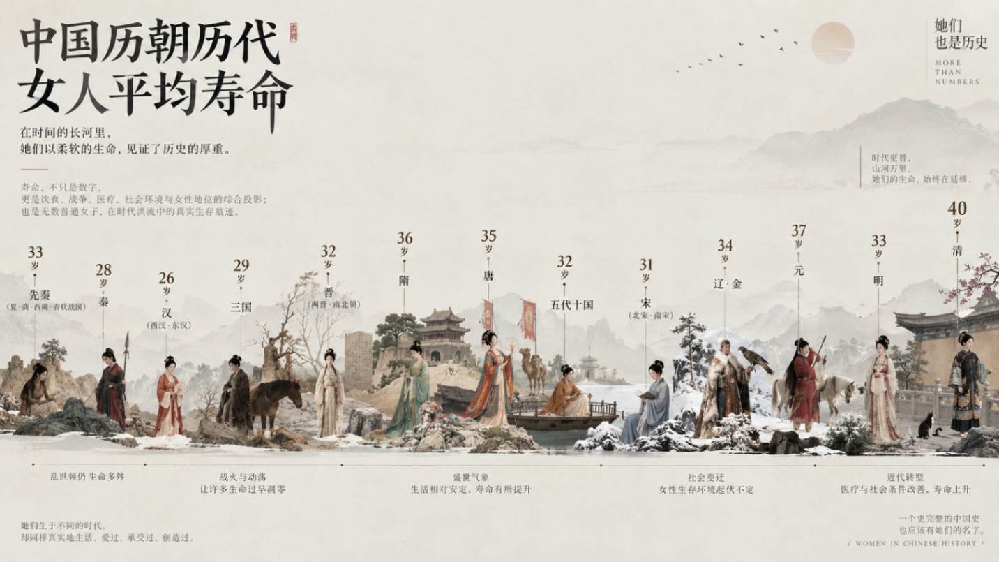 中国历朝历代女人平均寿命信息图