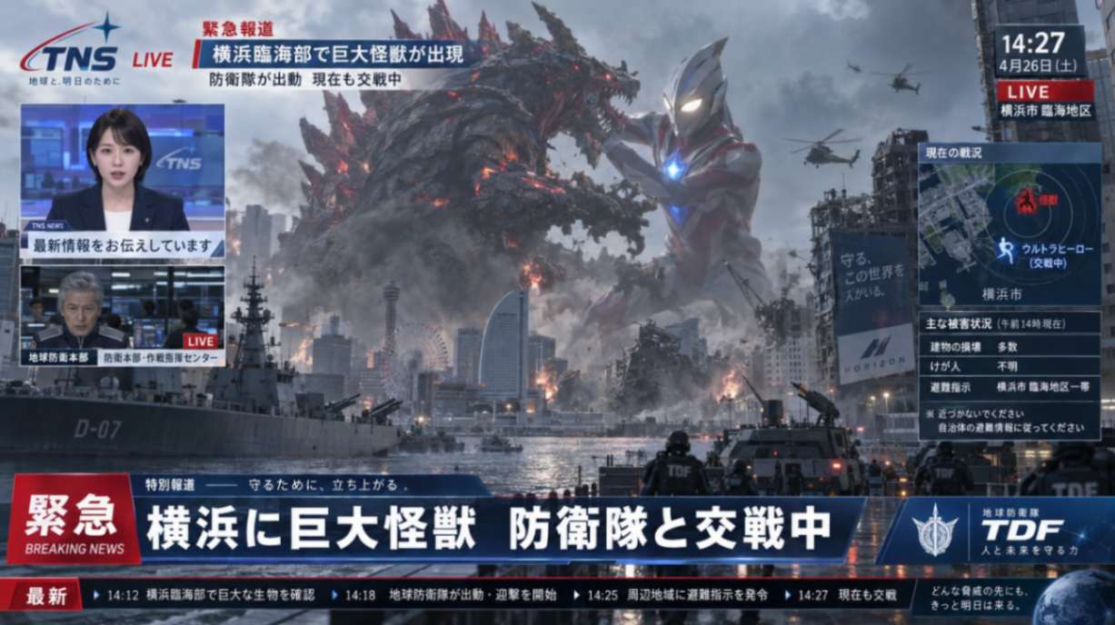 横滨巨大怪兽交战新闻直播界面