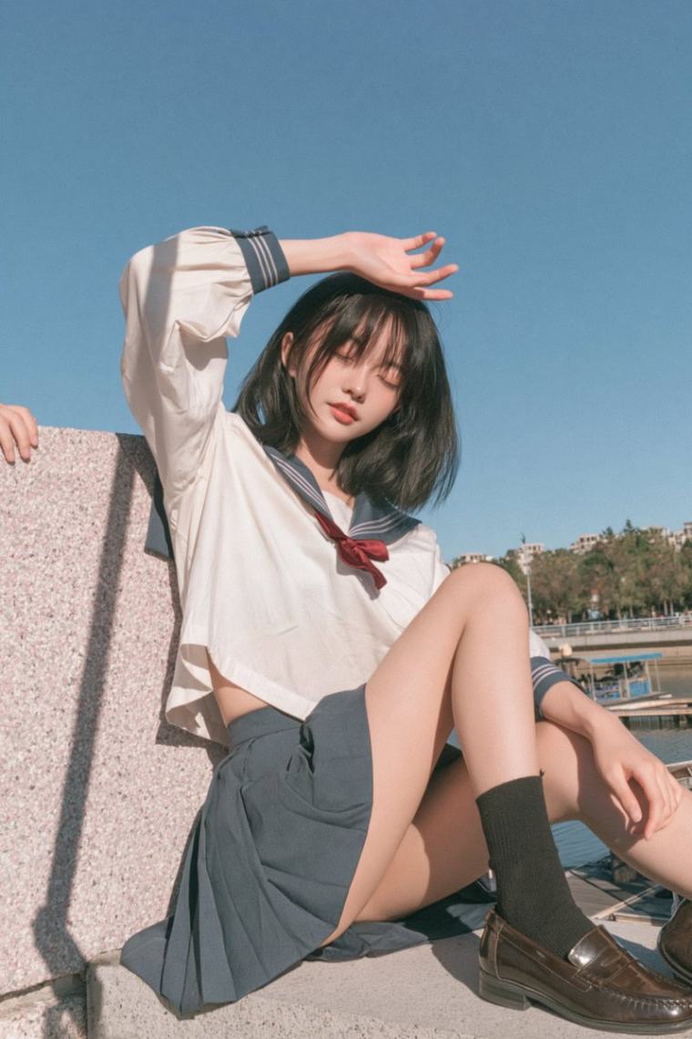 日系水手服女生户外写真