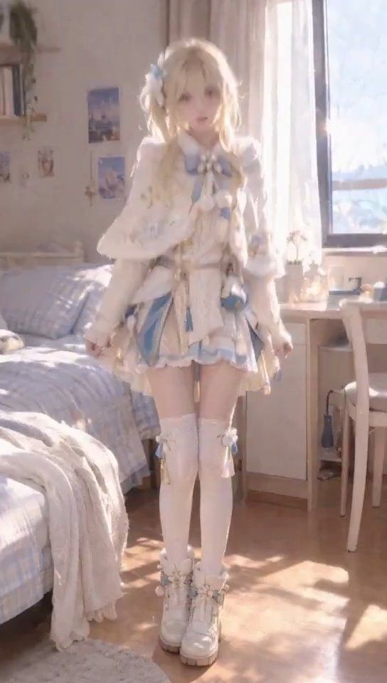 金发洛丽塔少女卧室人像快剪
