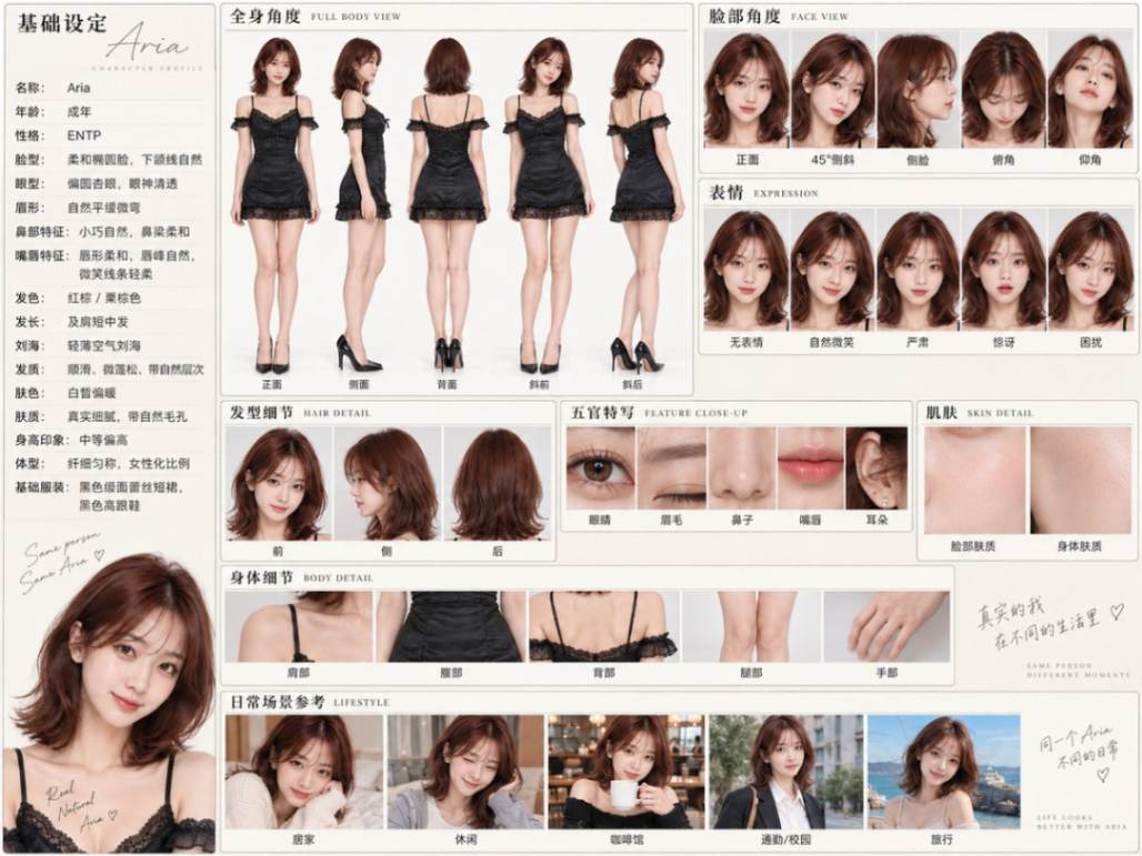 女性角色多角度设定参考表