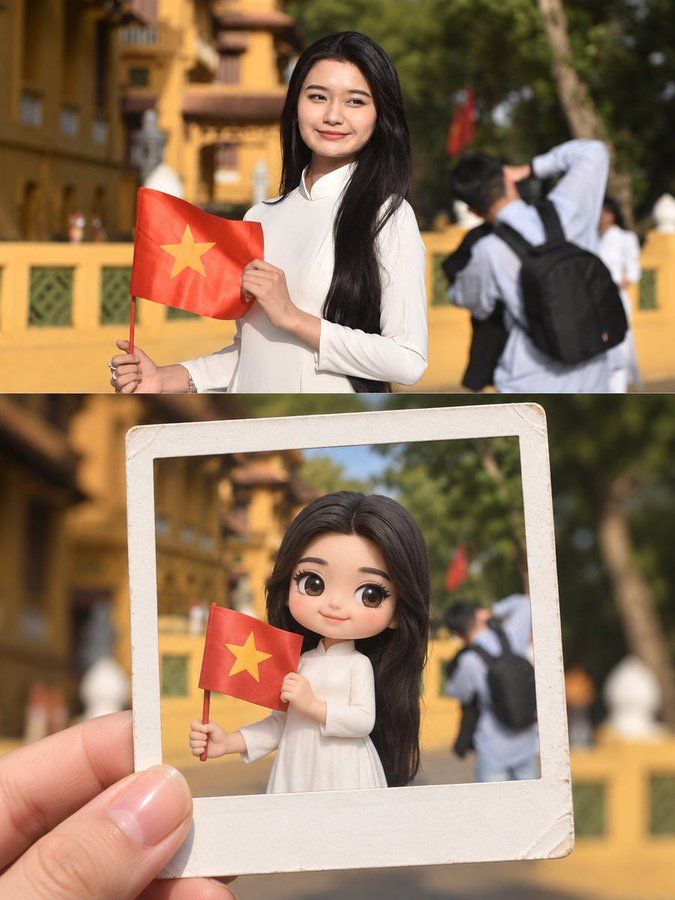 真人旅行照转拍立得软陶萌化对比
