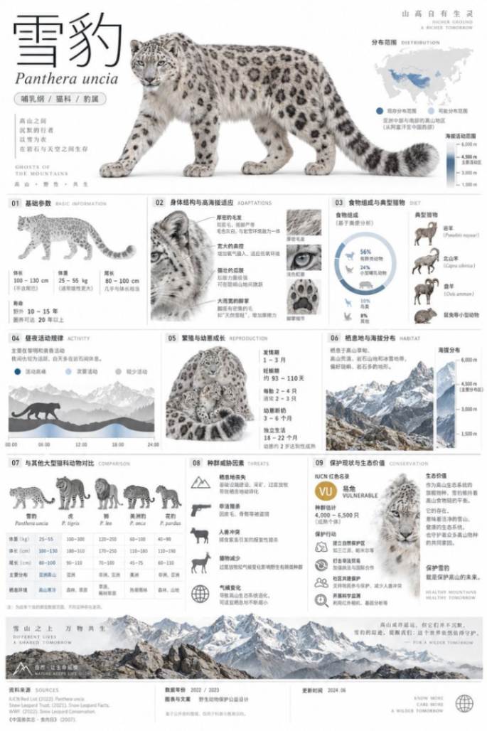 雪豹自然百科信息卡设计