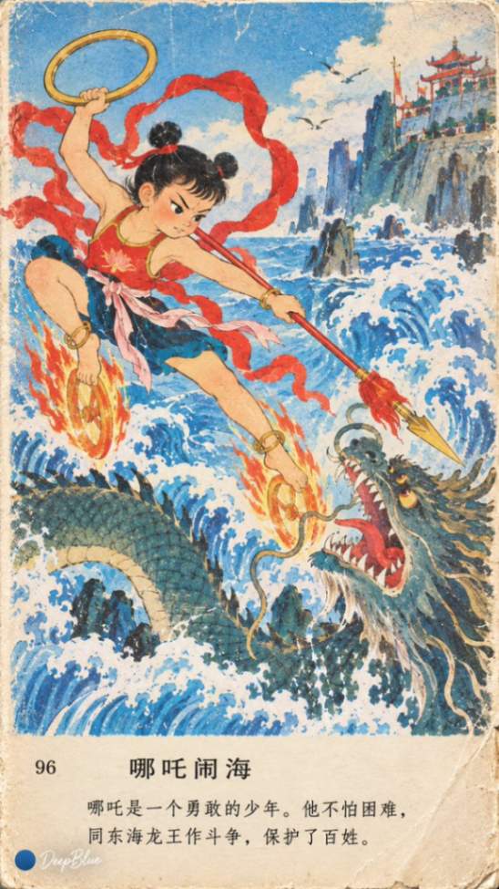 哪吒持枪大战东海龙王