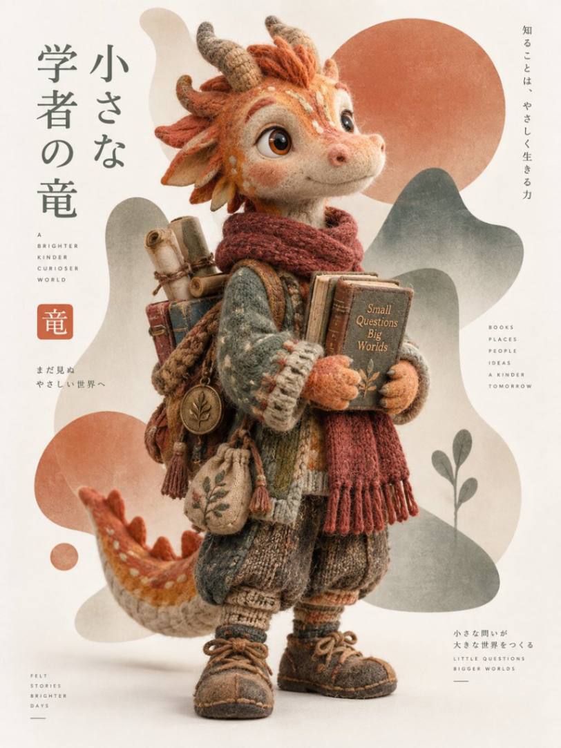 毛毡针织质感学者小龙角色海报